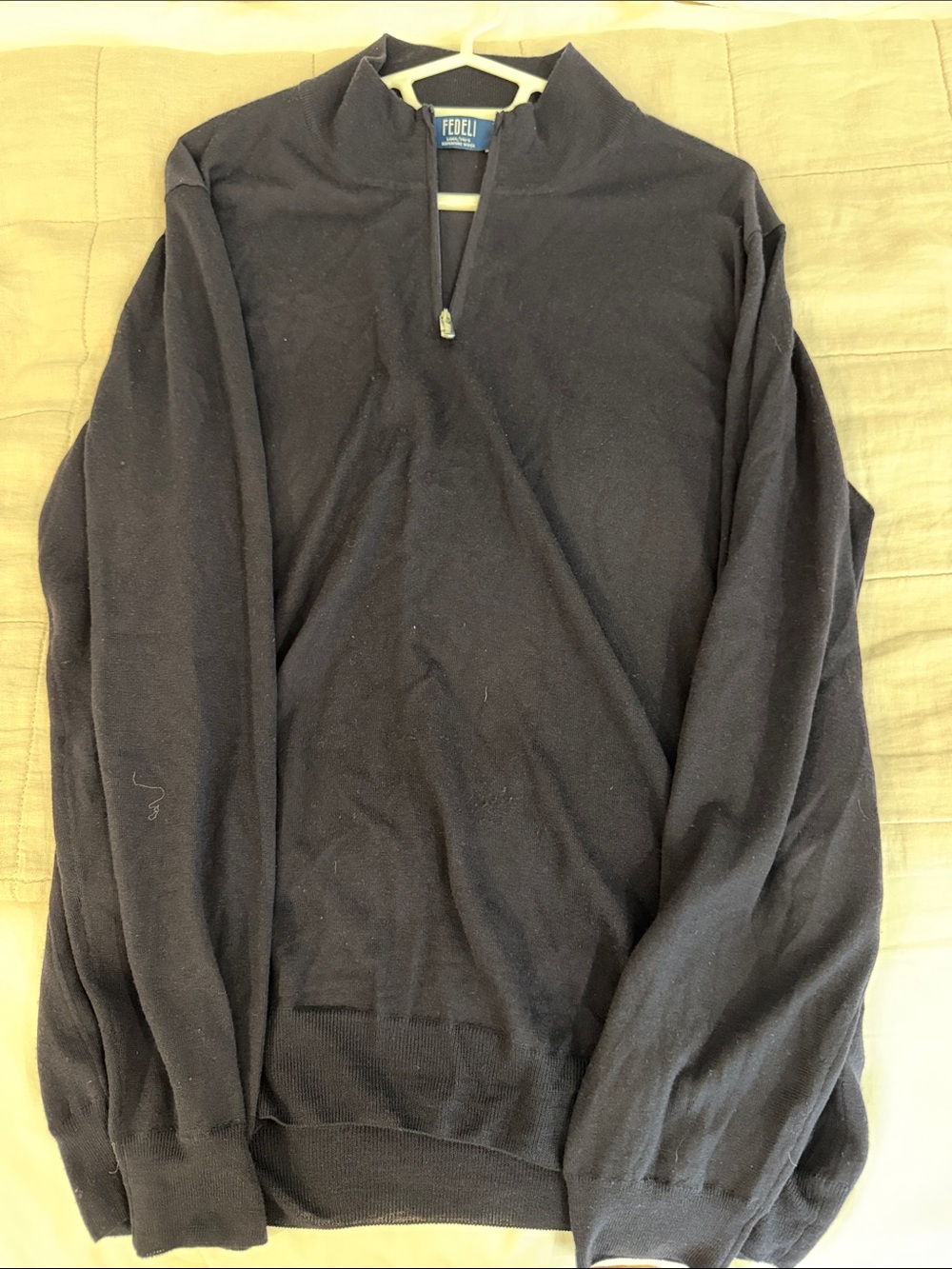 Fedeli Italy Lana 140’s Superfine Wool Half Zip Sweater Black Size 56